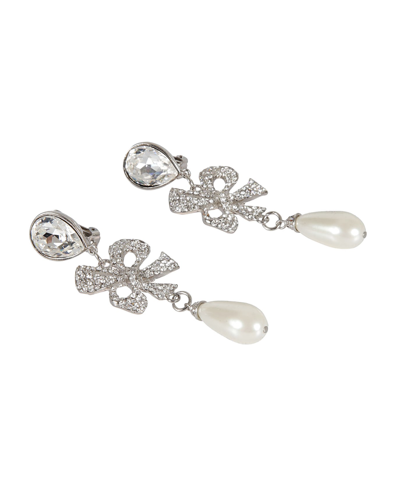 Alessandra Rich Diamond & Pearl Embellished Earrings - Cry Silver イヤリング