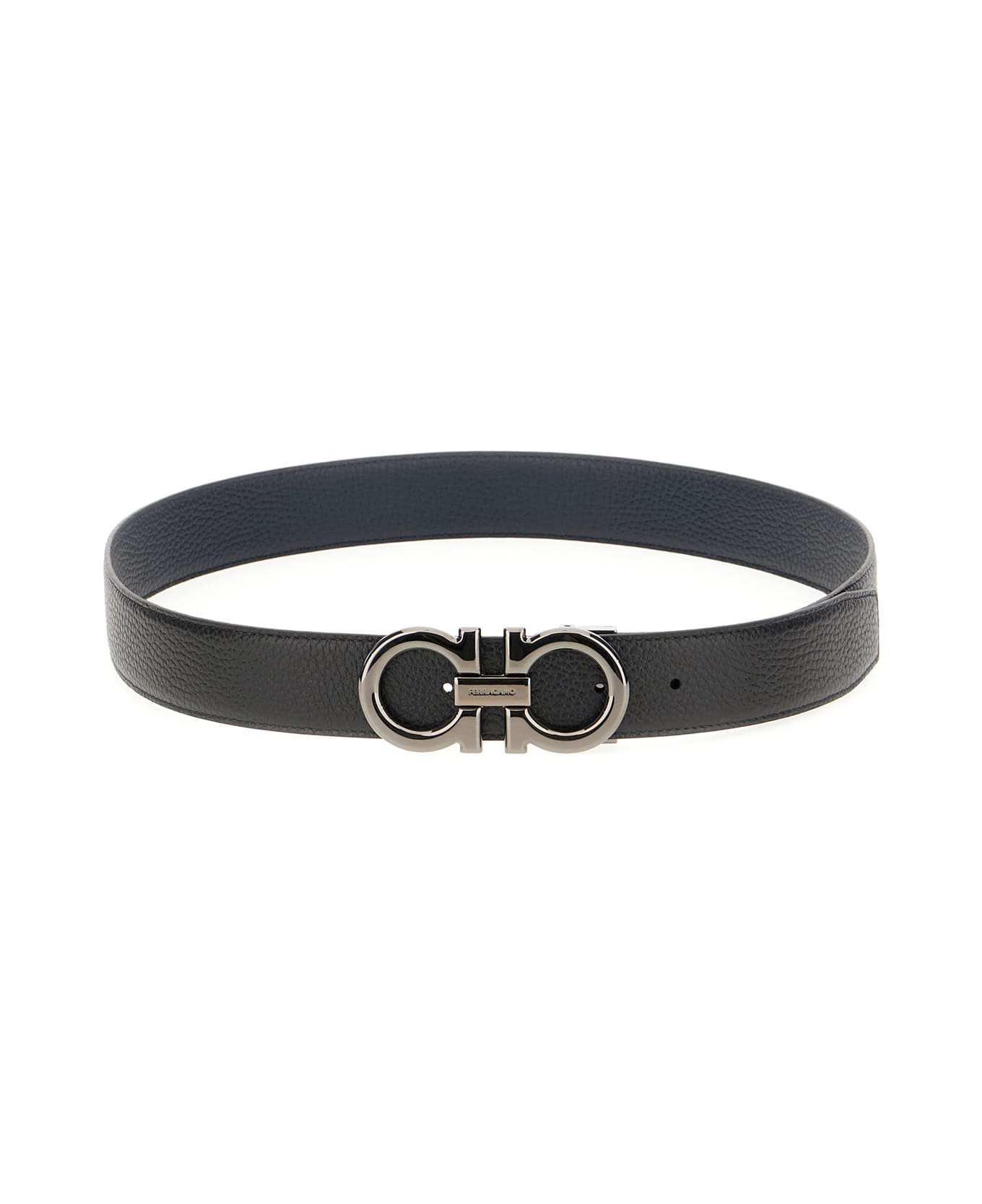 Ferragamo Black Leather Reversible Belt - NERO BLUE MARINE