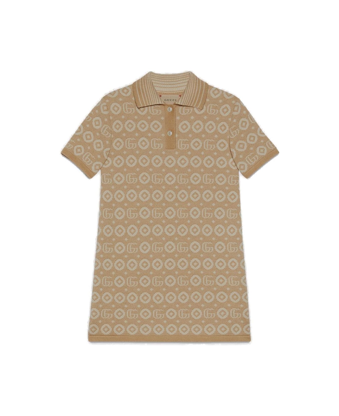 Gucci Monogram Short-sleeved Dress - BEIGE ワンピース＆ドレス