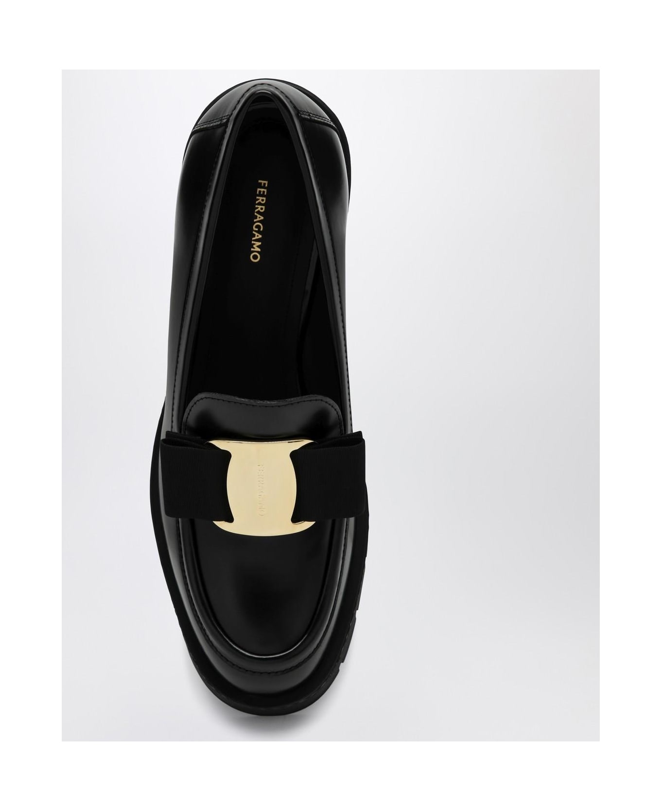 Ferragamo Black Vara Bow Moccasin With Heel - Black