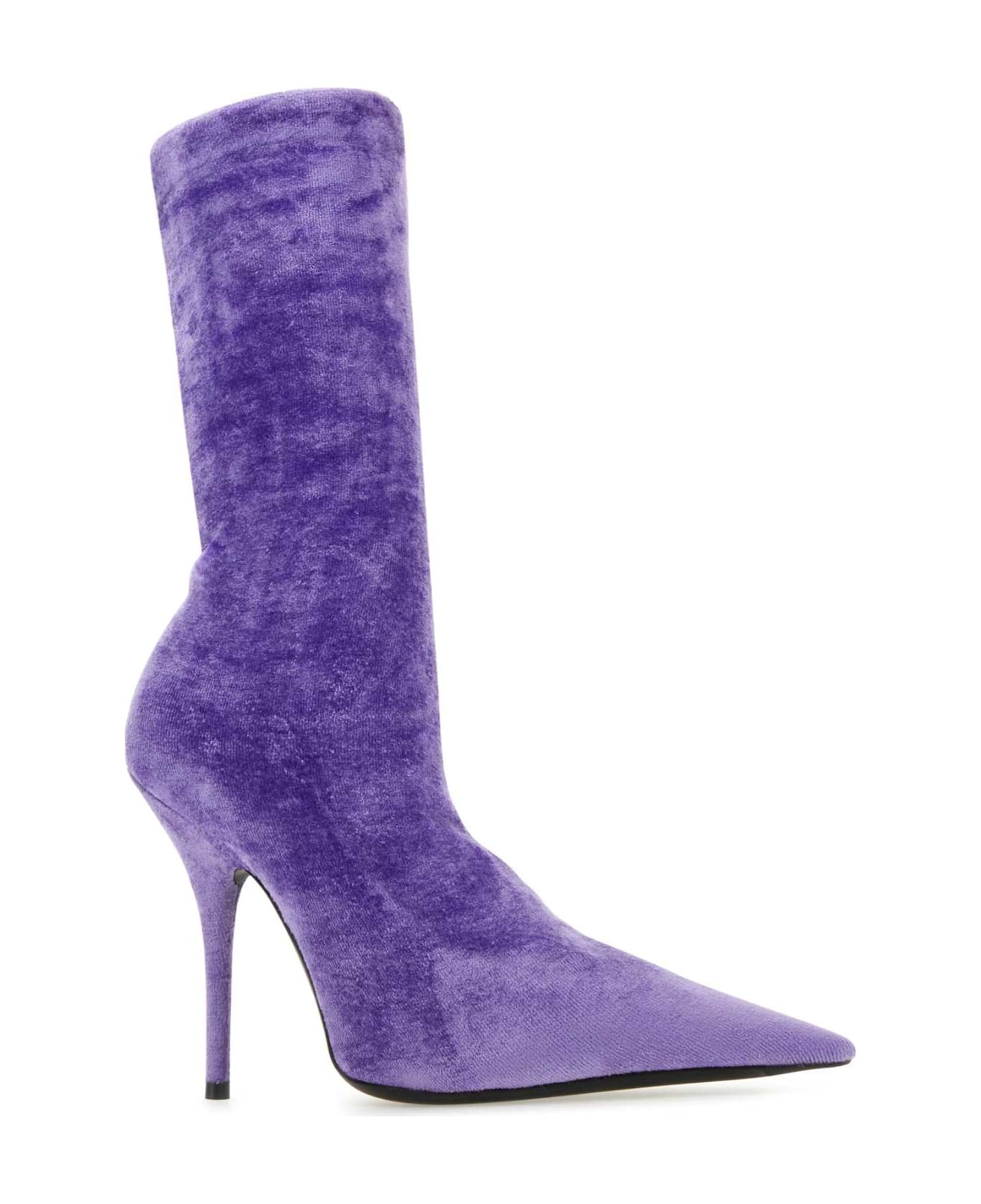 Balenciaga Lilac Velvet Knife Ankle Boots - 5001