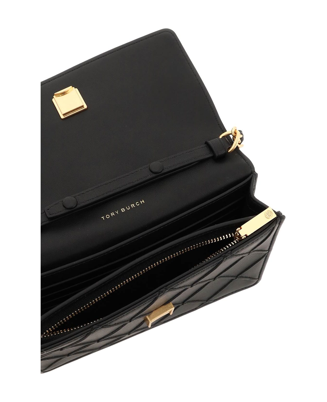 Tory Burch Fleming Leather Wallet On Chain - Black 財布