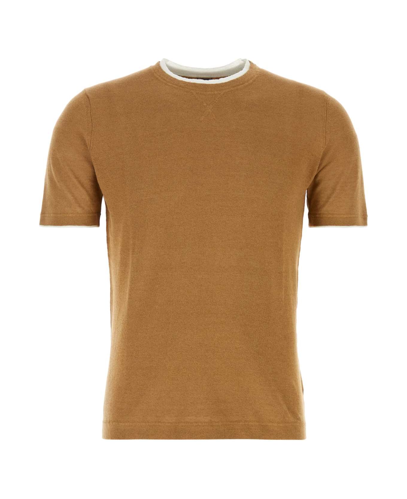Fedeli Caramel Linen Blend Fox T-shirt - BISCOTTO