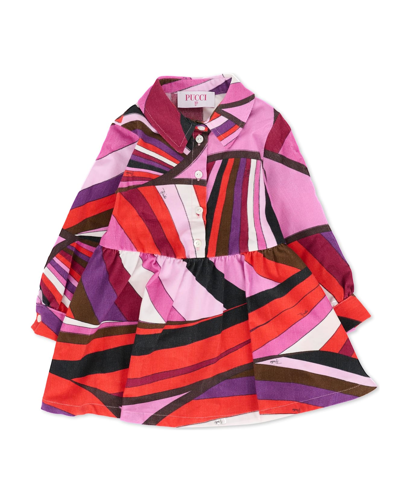 Pucci Fuchsia Dress For Baby Girl With Marble Print - Fuchsia