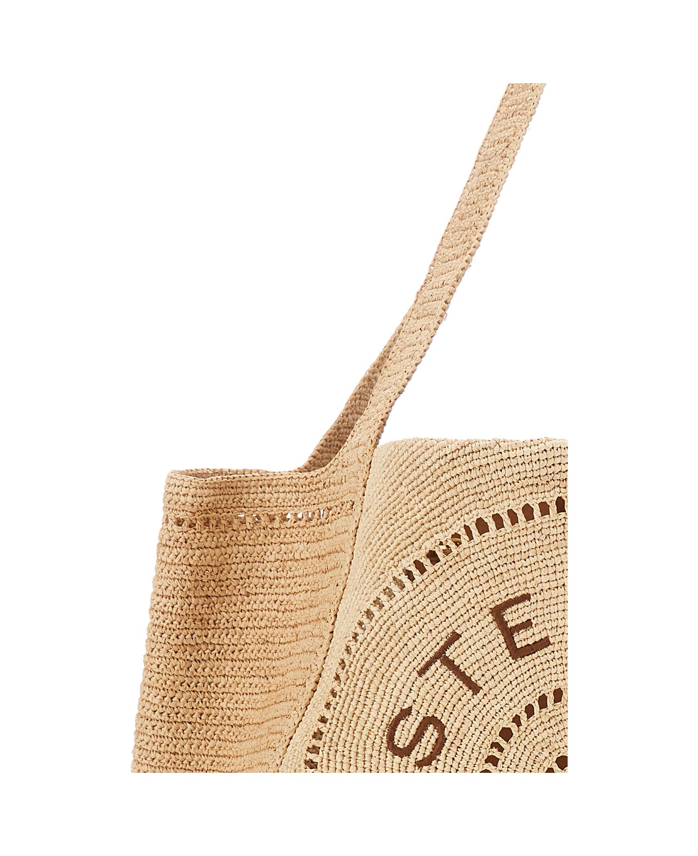 Stella McCartney Beige Tote Bag With Two Top Handles And Logo Embroidery On The Front In Raffia Woman - Beige