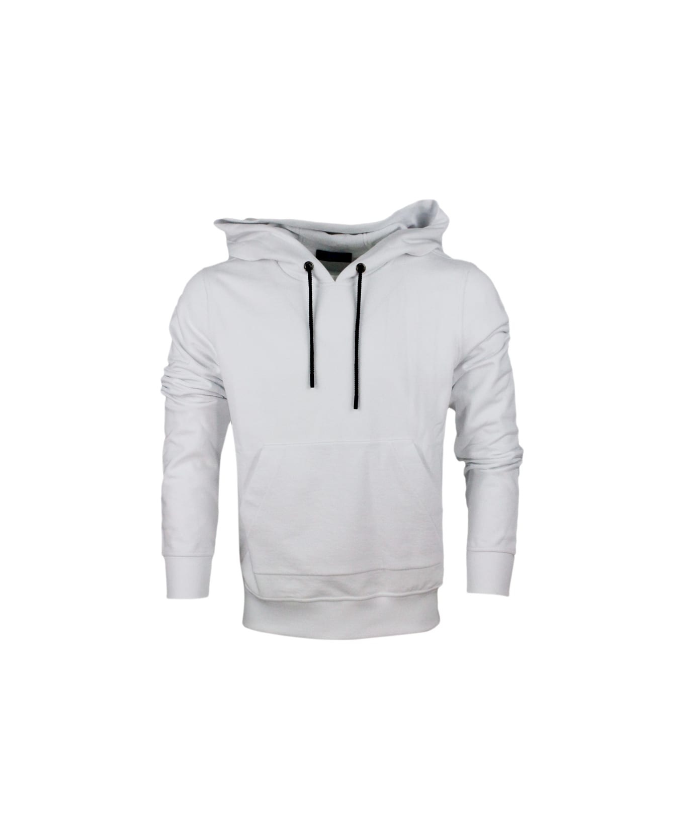 Kiton Crew Neck Sweatshirt With Long Sleeve Hood - White