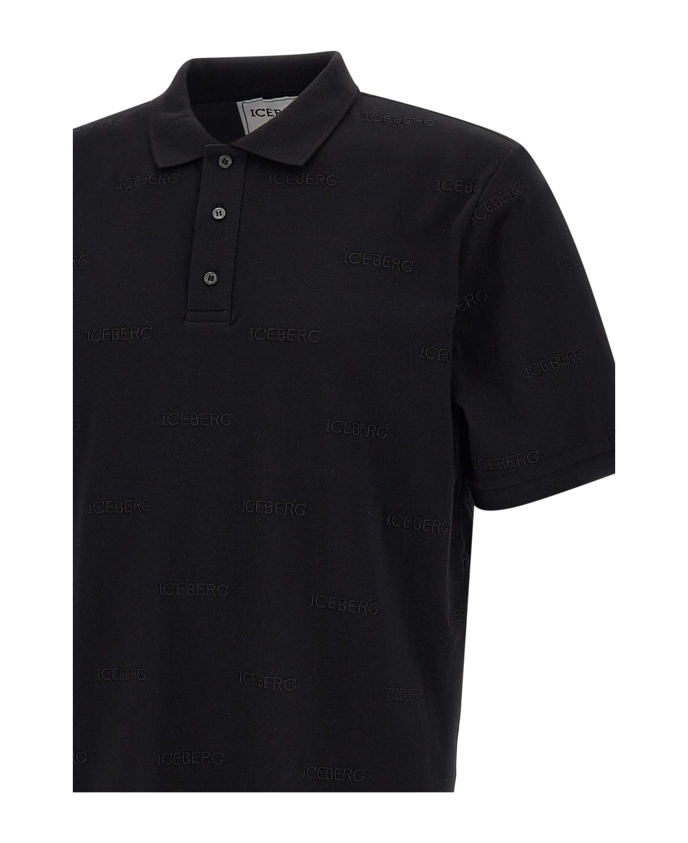 Iceberg Pique Cotton Polo Shirt - BLACK