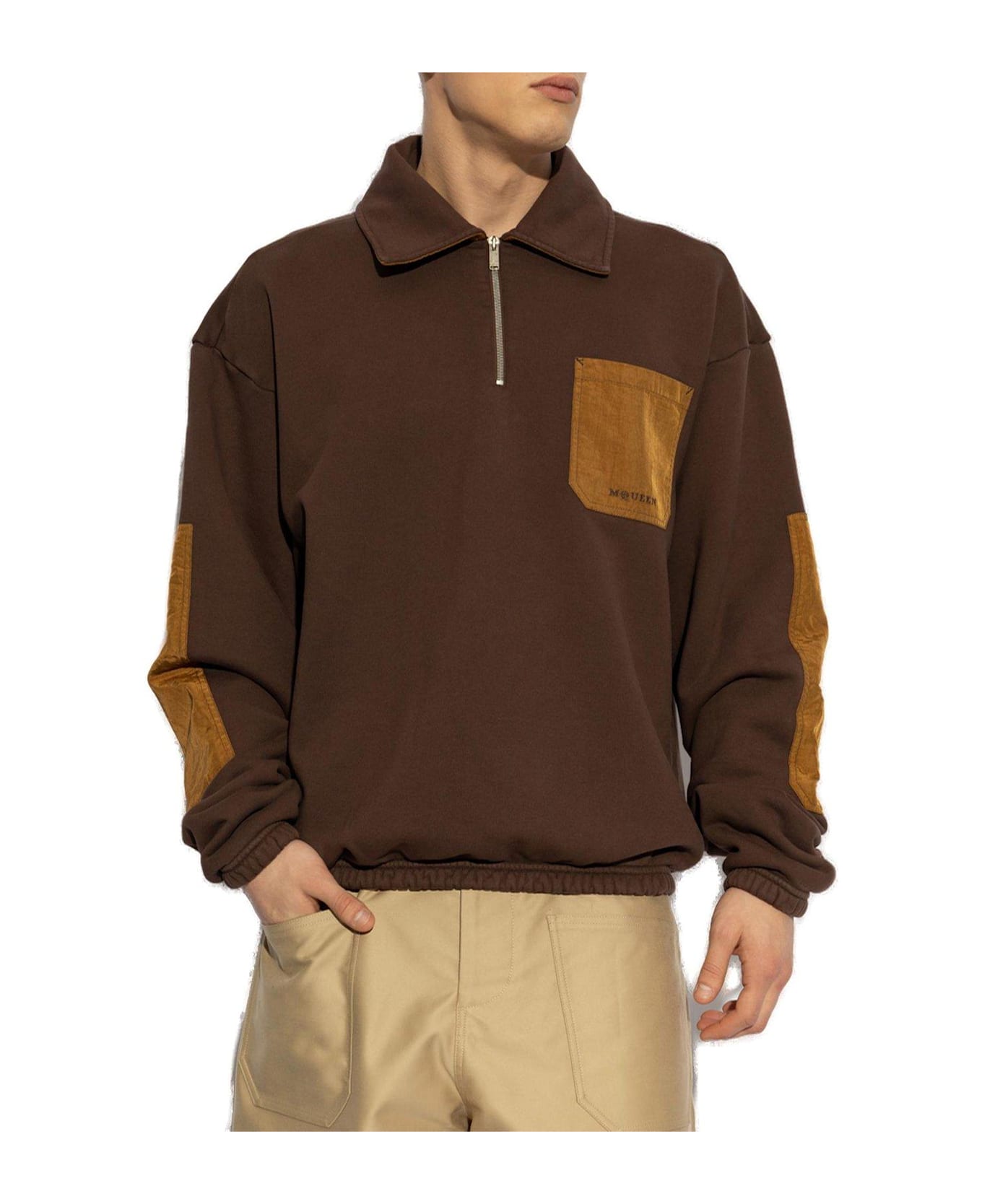 Alexander McQueen Logo Embroidered Half-zip Sweatshirt - Marrone