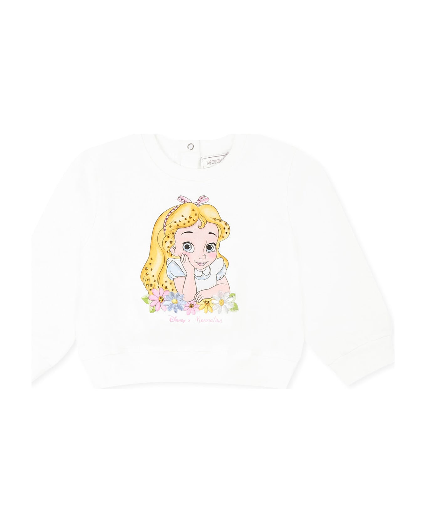 Monnalisa White Sweatshirt For Baby Girl With Alice In Wonderland - White