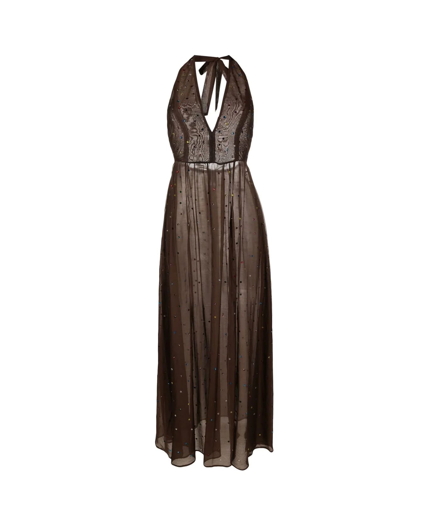 Oseree Gem Deep V Dress - Brown Multicolor