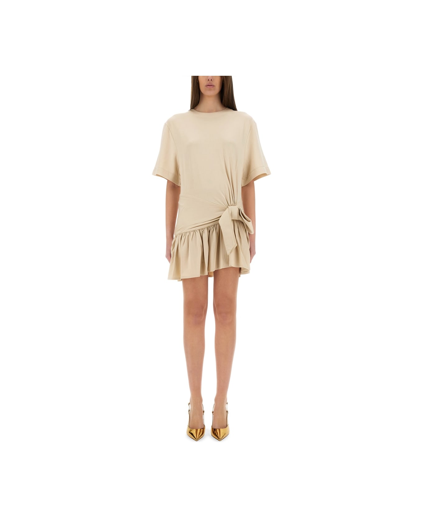 Paco Rabanne Mini Dress With Bow - BEIGE