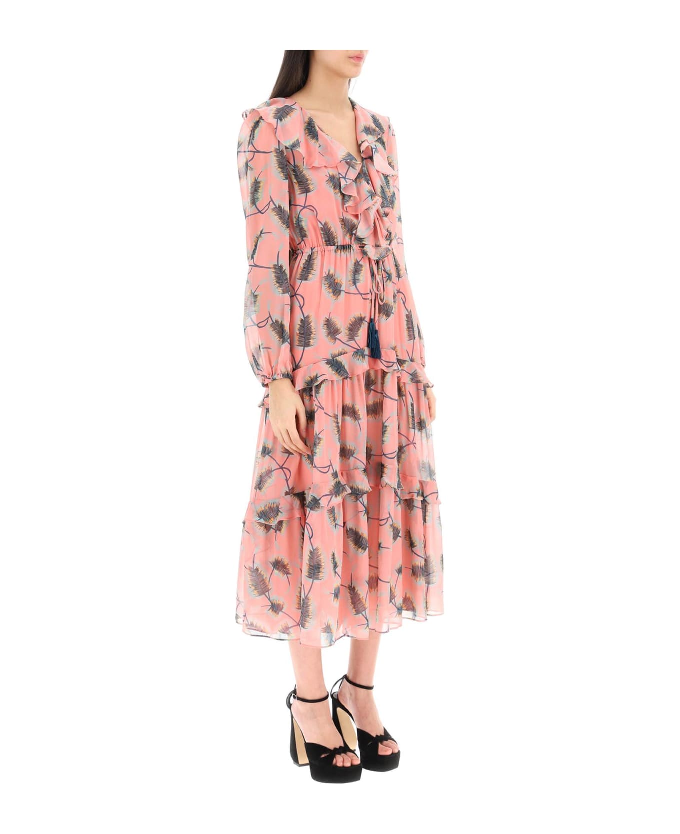 Saloni 'yara' Silk Midi Dress - QUILL ROSE (Pink) ワンピース＆ドレス