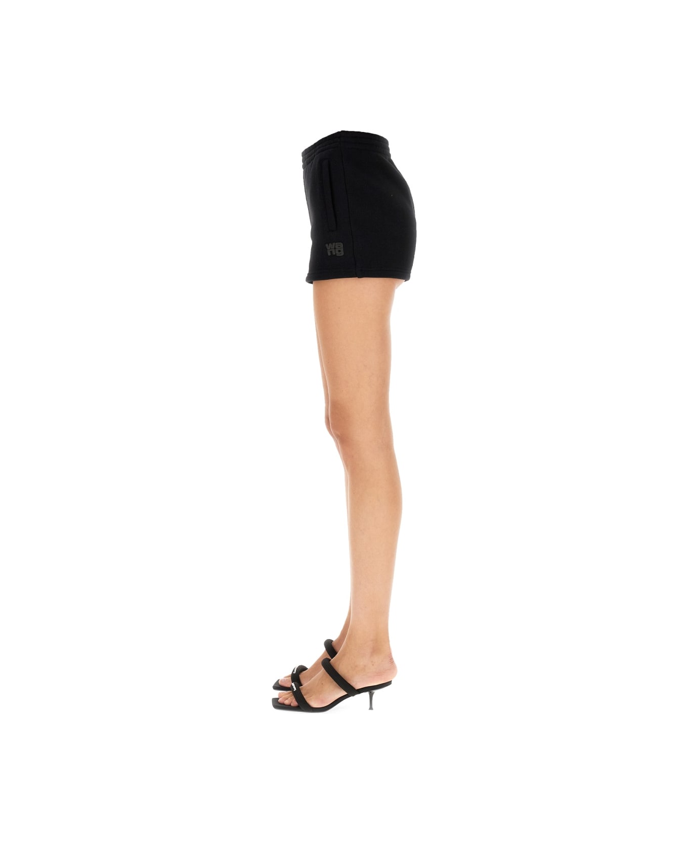 T by Alexander Wang Shorts With Embossed Logo - BLACK