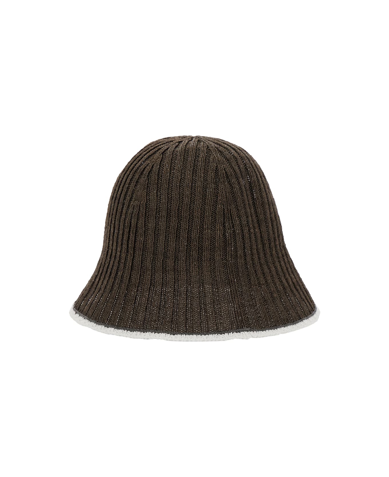 Brunello Cucinelli Brown Hat With Contrasting Hem And Ribbed Knit In Fabric Woman - Brown