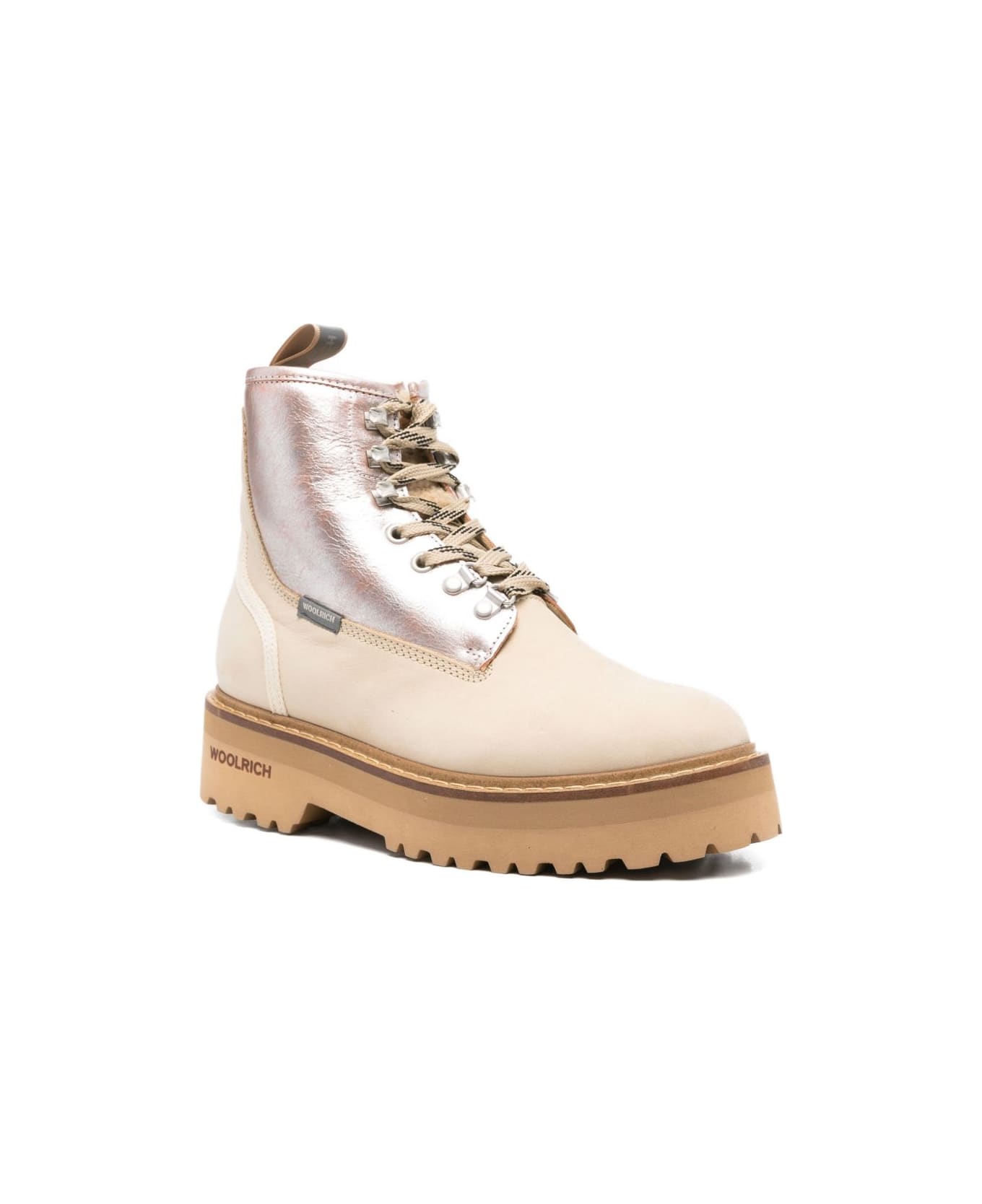 Woolrich Leather Lace Up Boots - Cream