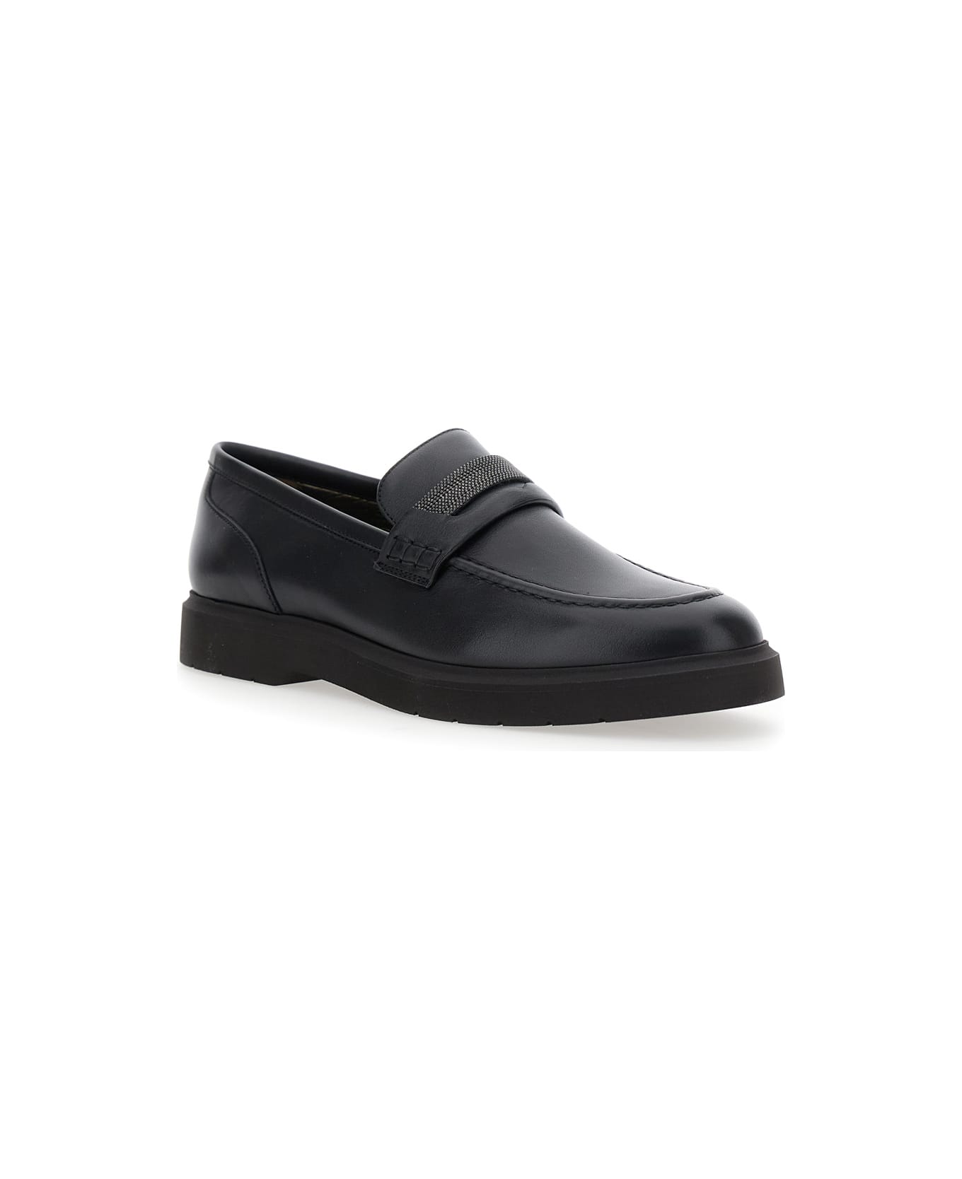 Brunello Cucinelli Black Loafers With Monil Detail On The Front In Smooth Leather Woman - Black