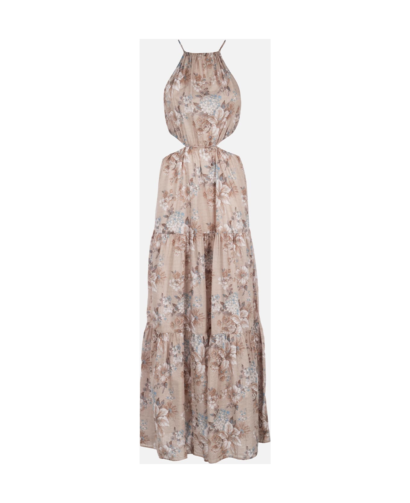 MC2 Saint Barth Woman Cut Out Long Dress Kaby With Flower Print - BEIGE