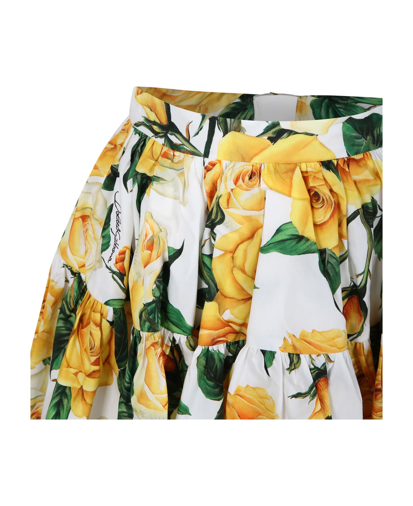 Dolce & Gabbana White Elegant Skirt For Girl With Flowering Pattern - MULTICOLOR