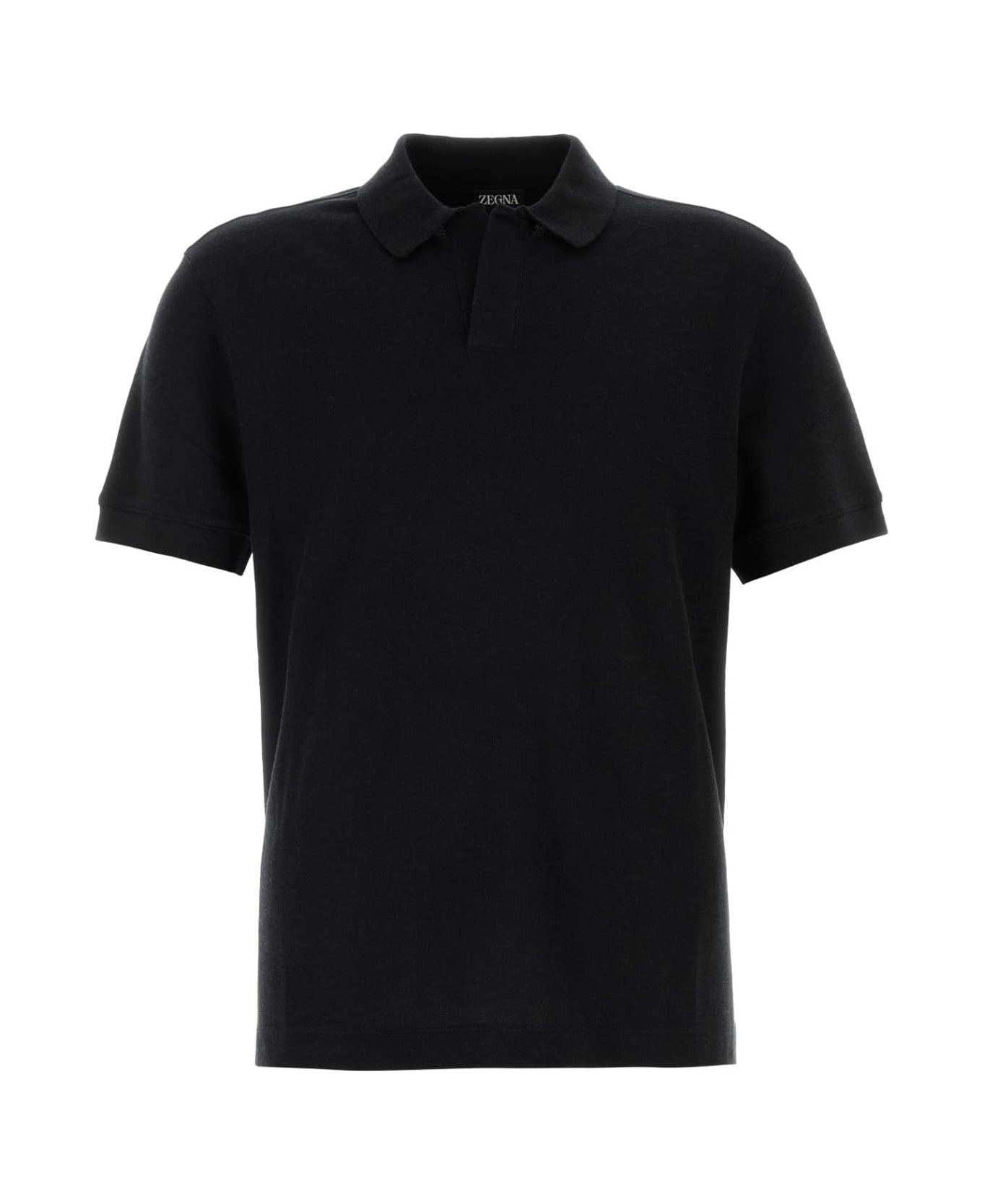 Zegna Black Cotton Blend Polo Shirt - B09