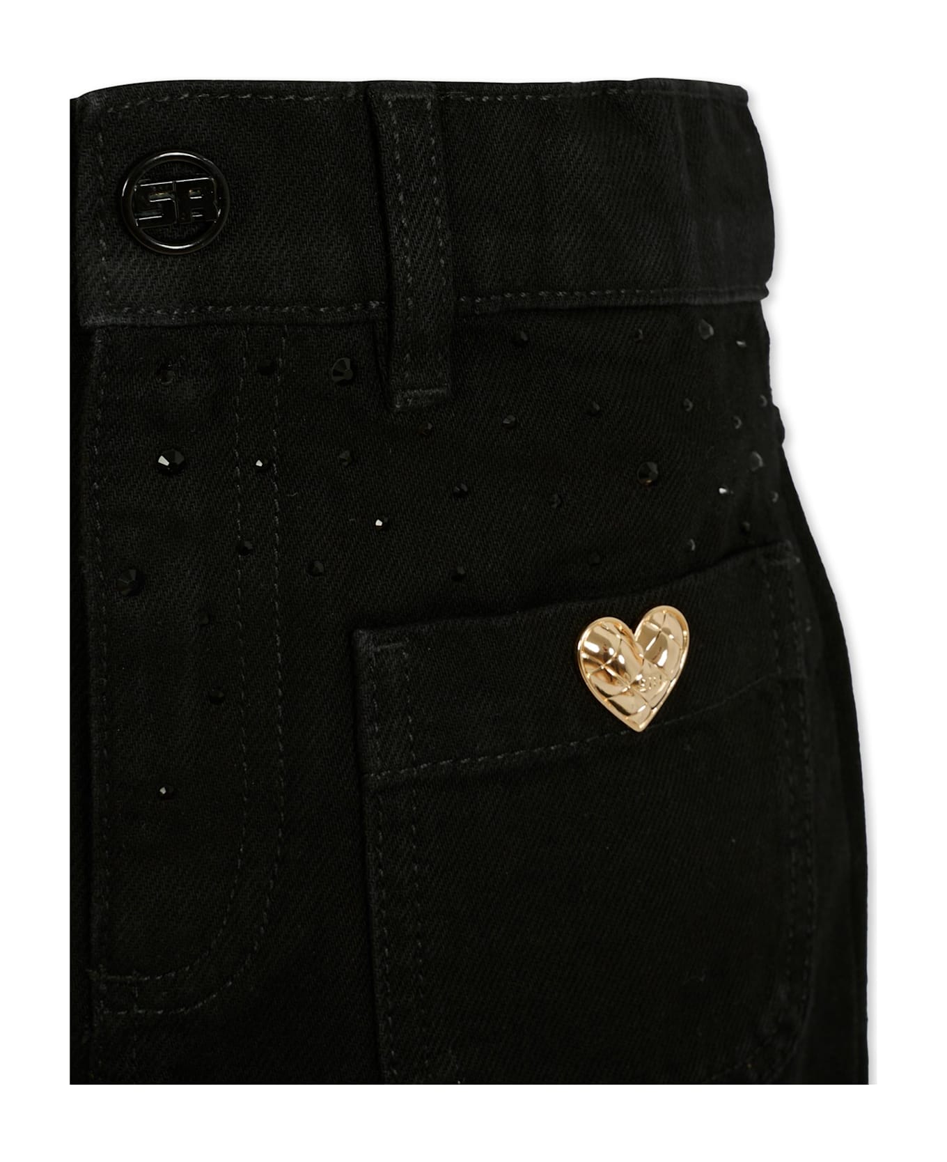 Rykiel Enfant Black Skirt For Girl With Rhinestones - Black