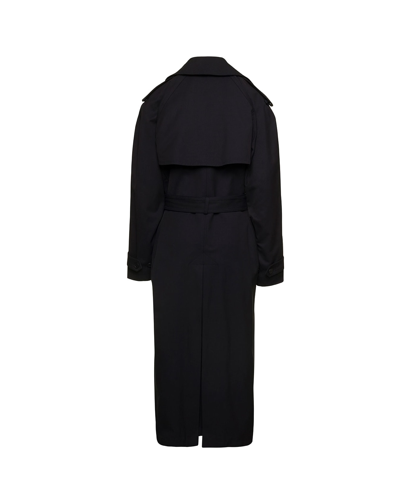 Balenciaga Black Double-breasted Trench Coat With Belt In Wool And Cotton Woman - Black