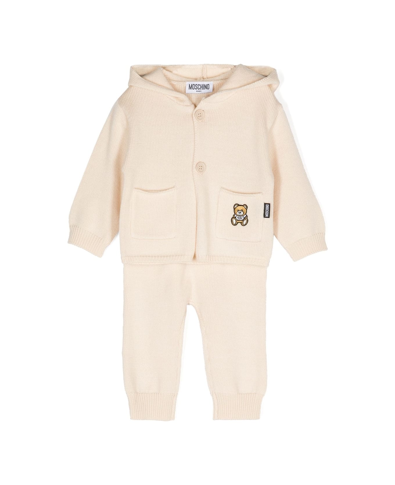 Moschino Beige Knitted Set With Teddy Bear Patch - Brown