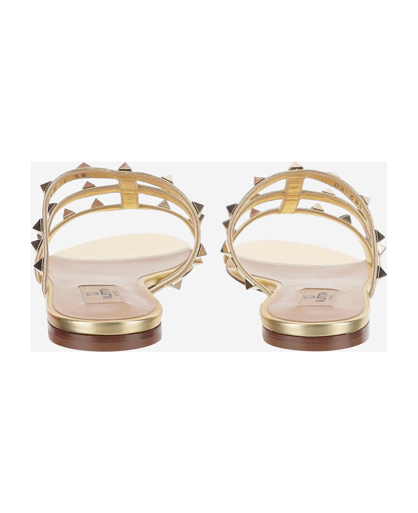 Valentino Garavani Leather Rockstud Slide Sandals - Golden