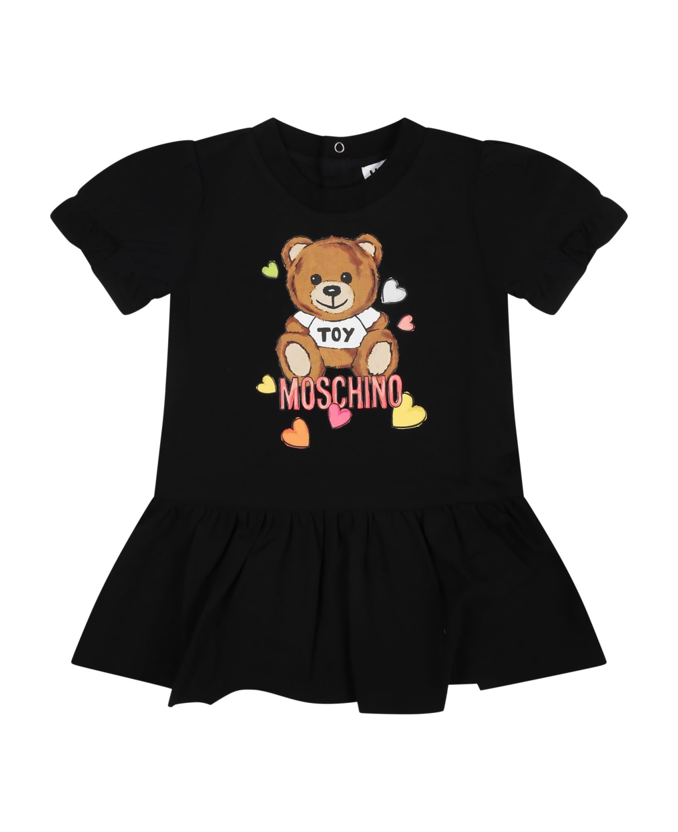 Moschino Black Dress For Baby Girl With Teddy Bear Print - Black