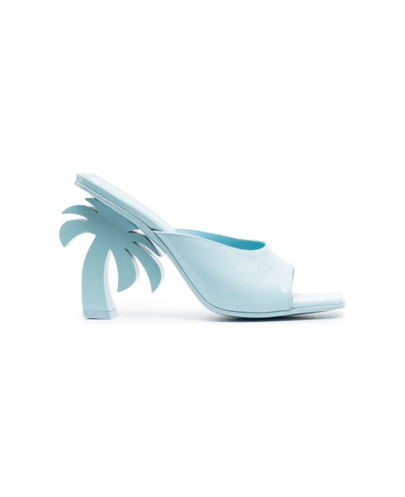 Palm Angels 'palm Tree' Blue Mules With Palm Tree-shaped Heel In Leather Woman - Light blue