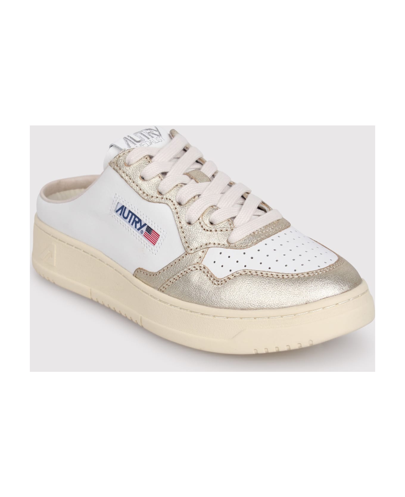 Autry Medalist Mule Low Sneakers In White Leather And Platinum
