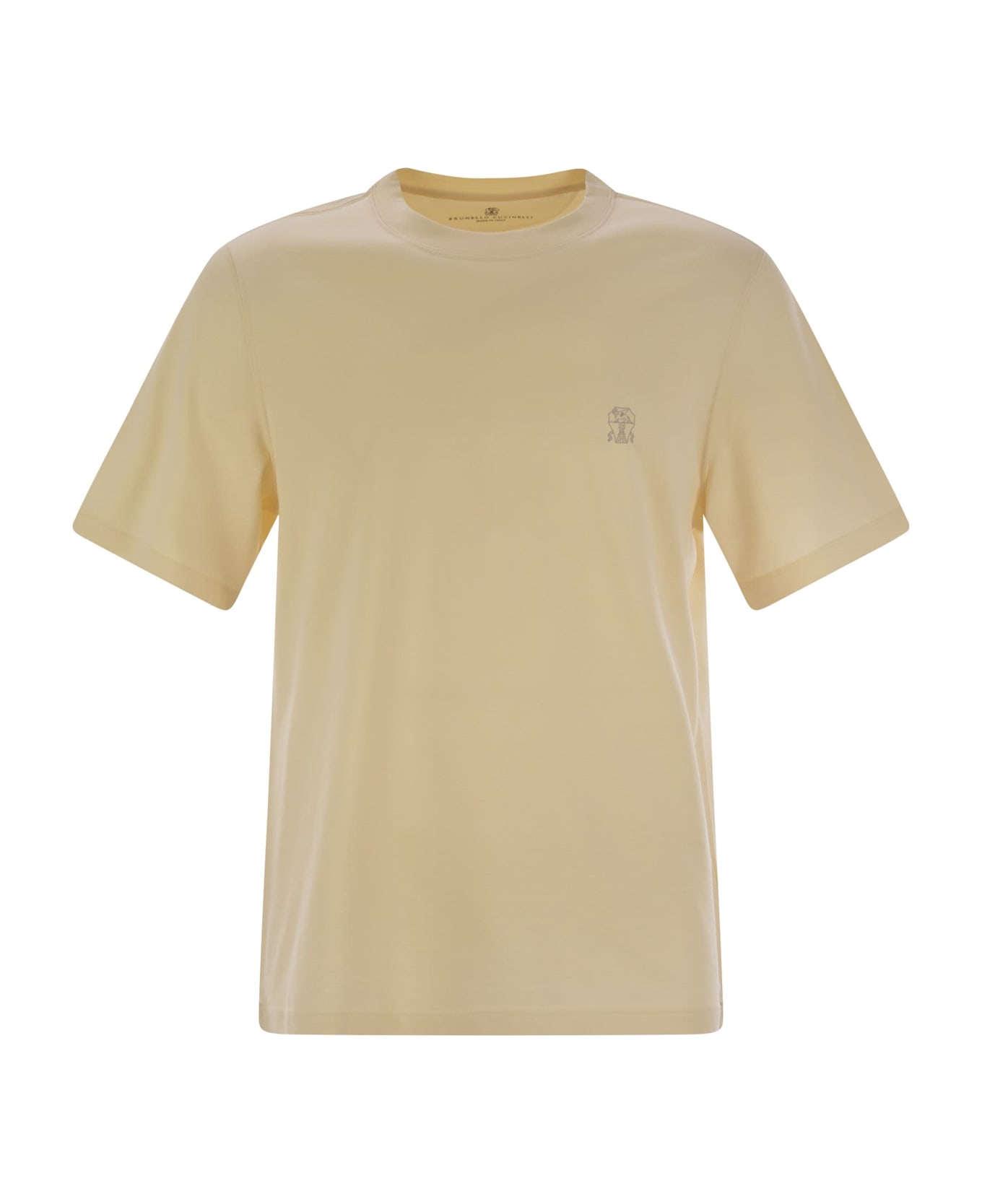 Brunello Cucinelli Crew-neck Cotton Jersey T-shirt With Printed Logo - Yellow