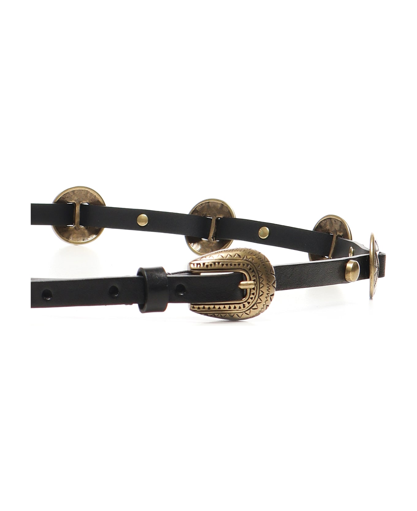 Pinko Thin Belt With Plaques Engraved In Metal - Black