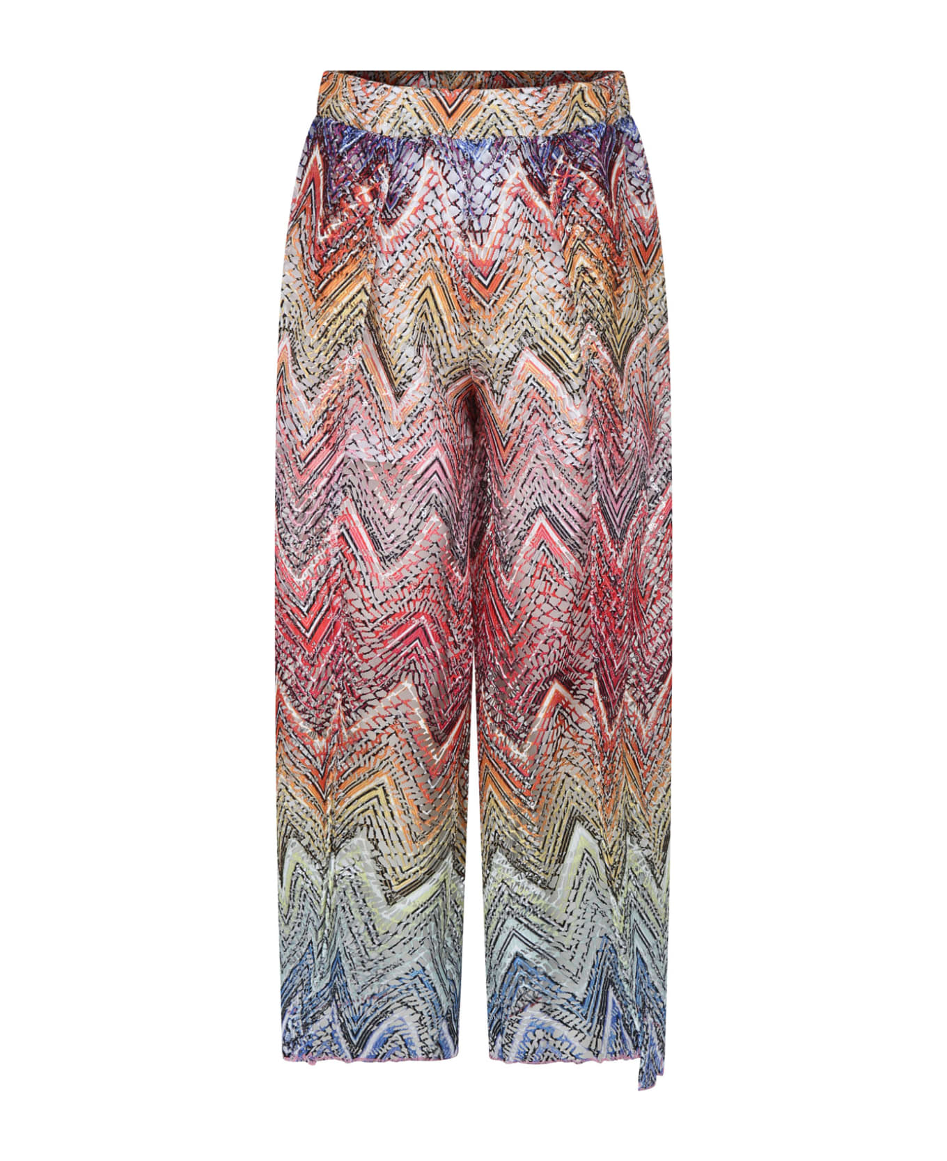 Missoni Red Trousers For Girl With Sequins - Multicolor ボトムス