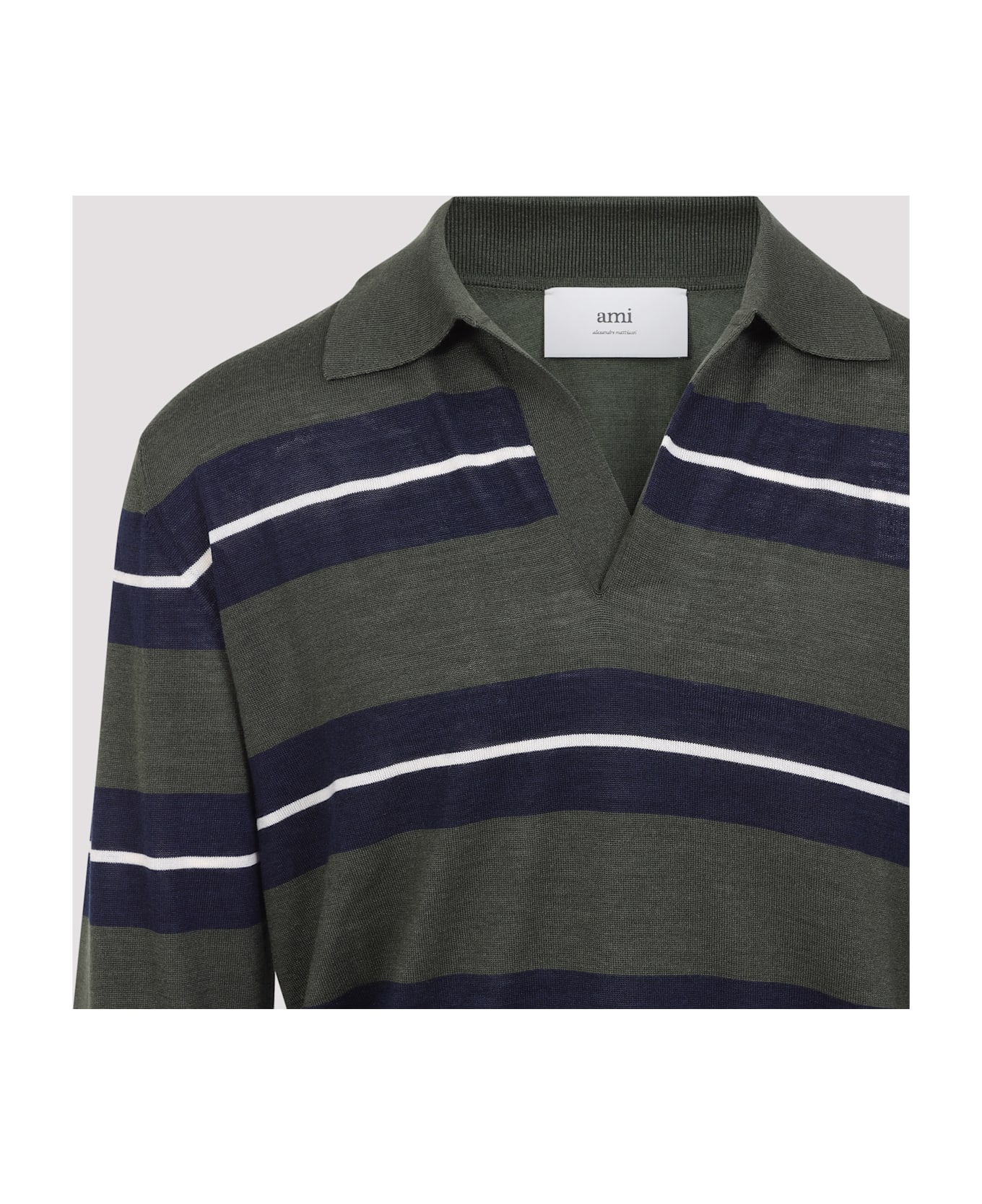 Ami Alexandre Mattiussi Raye Polo - Loden Navy White Cream