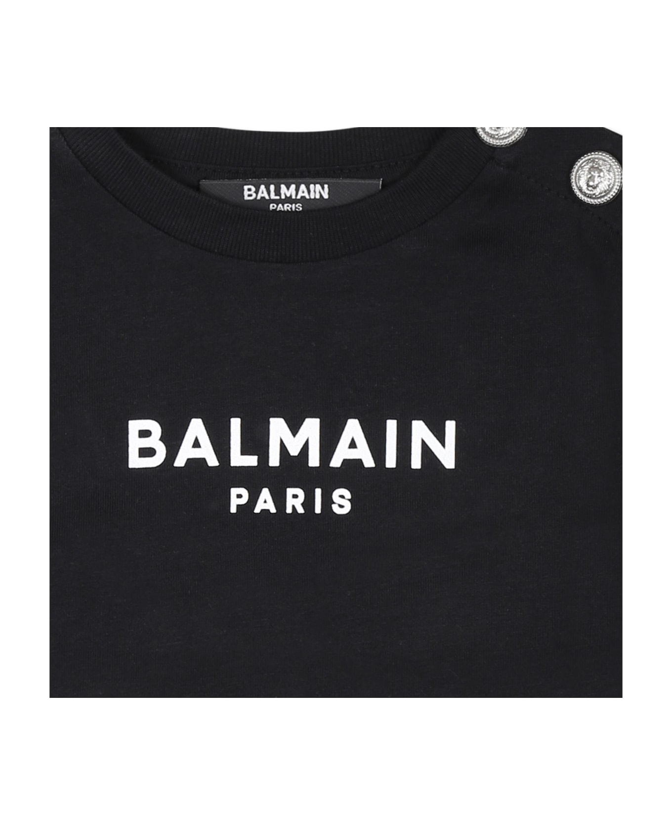 Balmain Black T-shirt For Babykids With Logo - Black