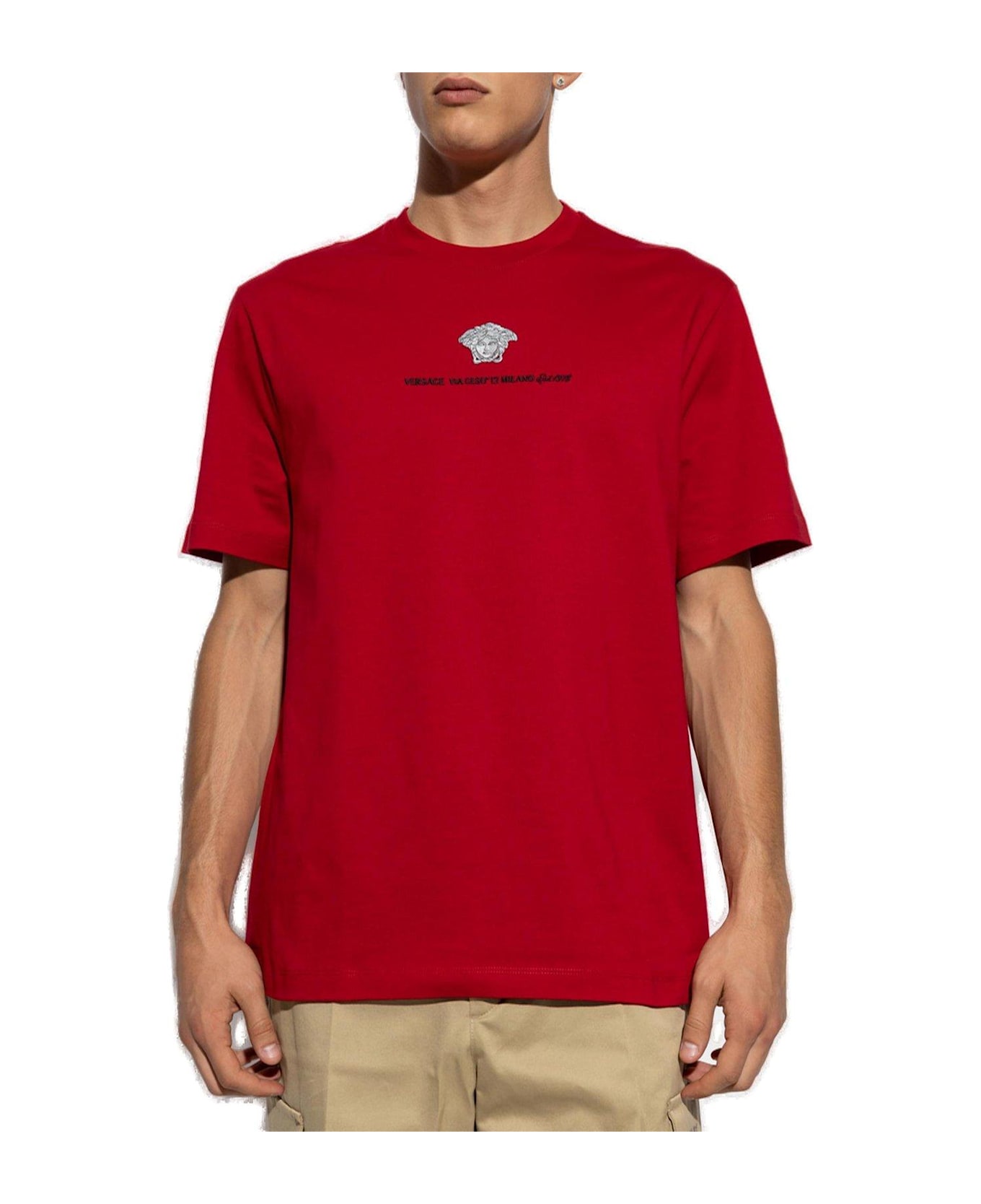 Versace Logo-embroidered Crewneck T-shirt - Red