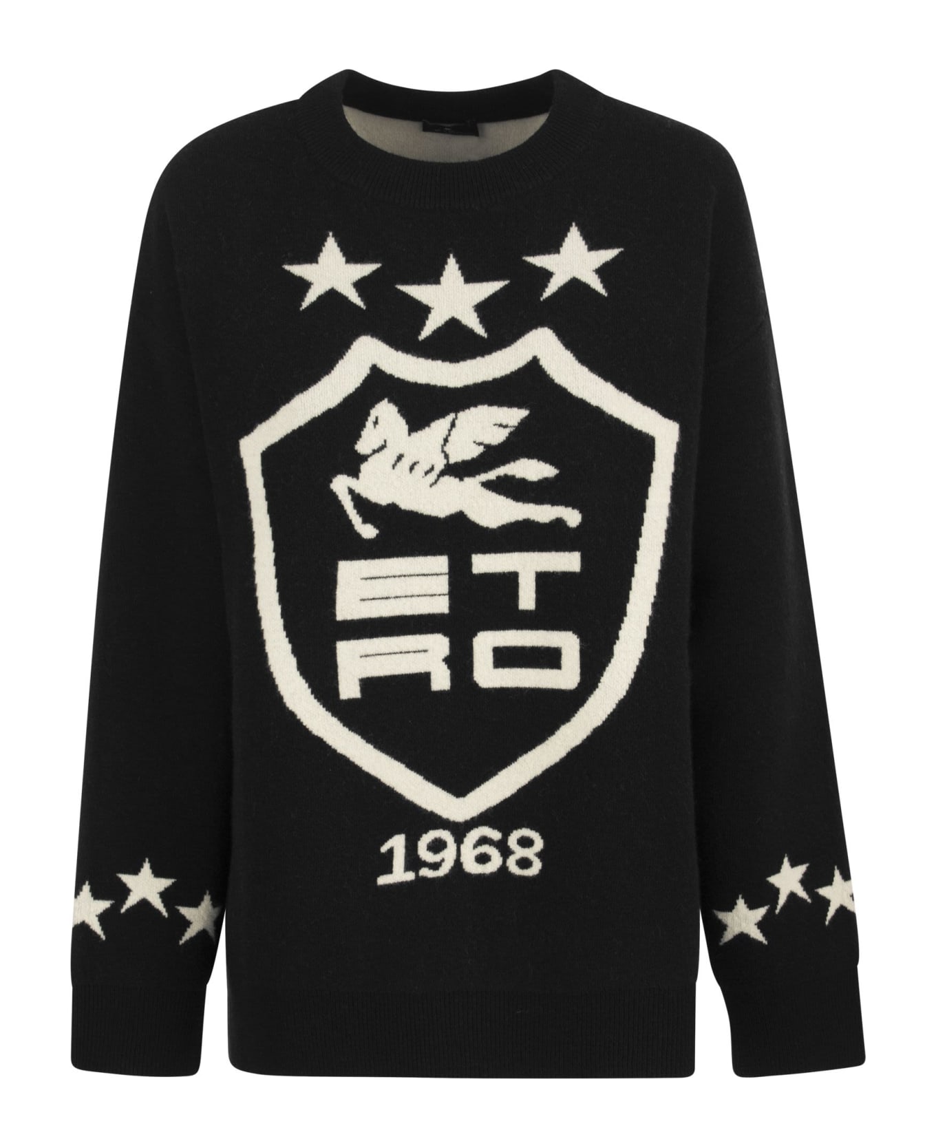 Etro Jacquard Jersey With Heraldic Coat Of Arms - Black