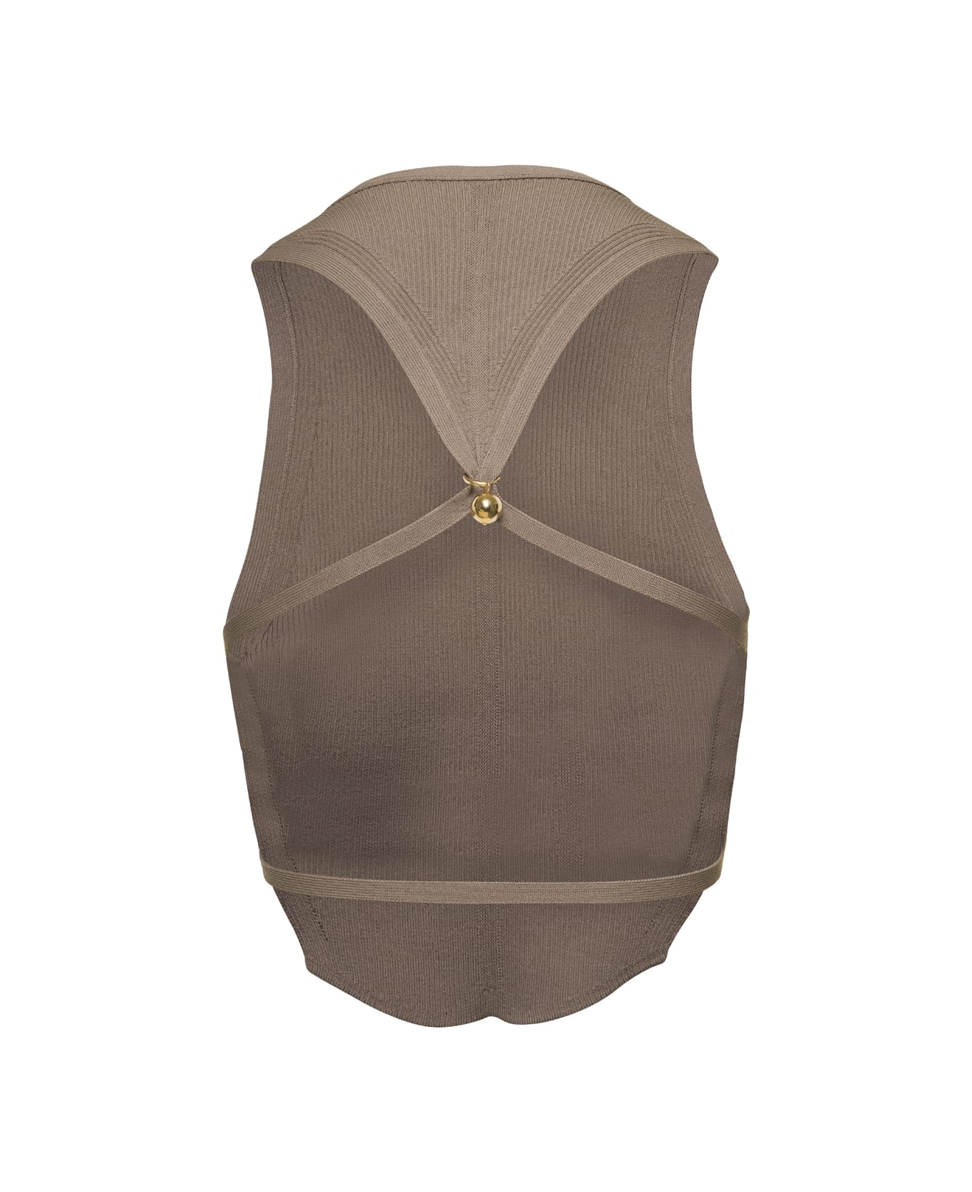 Philosophy di Lorenzo Serafini Beige Knit Top With Charm And Open Back In Viscose Woman - Brown