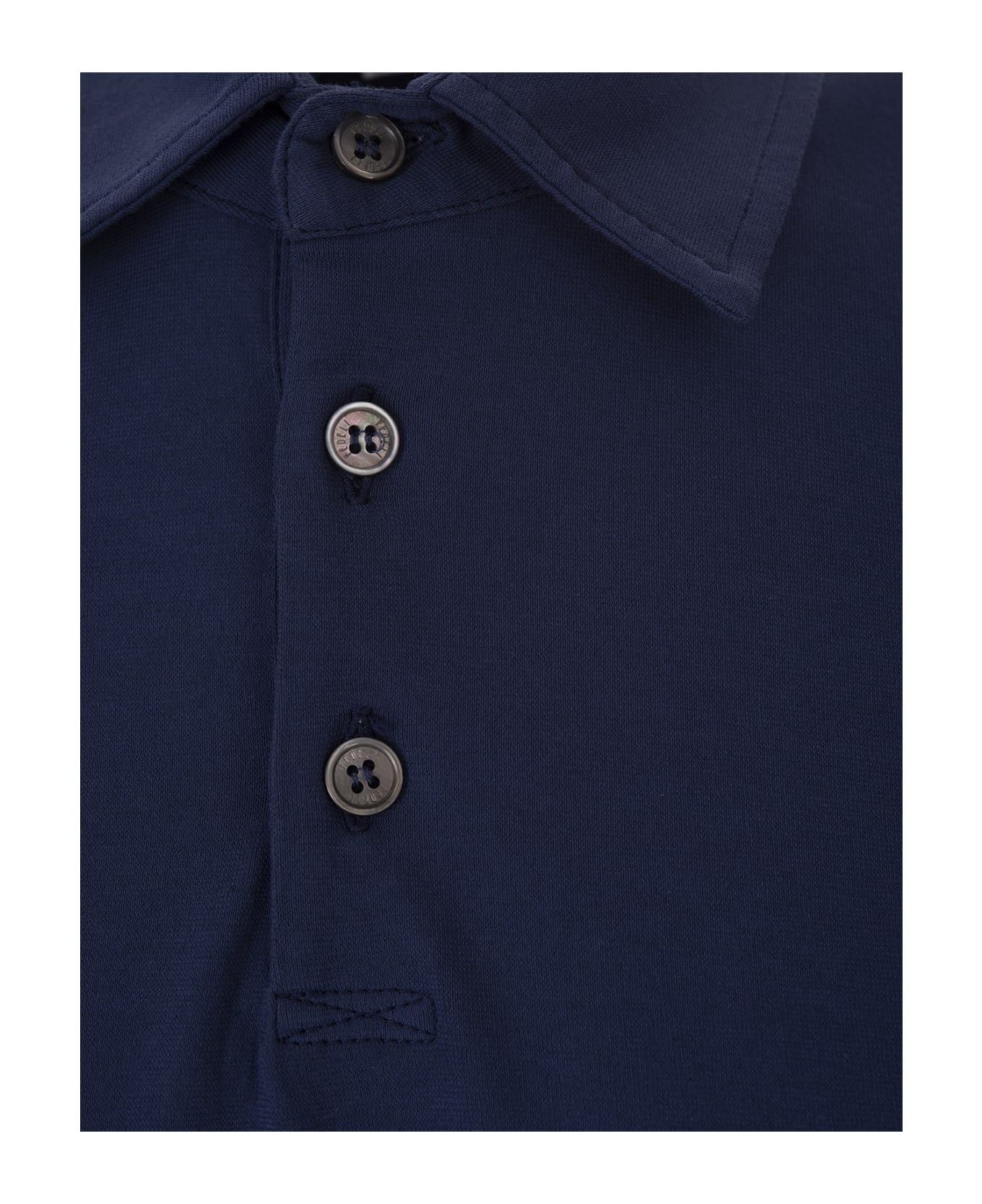 Fedeli Short-sleeved Polo Shirt In Dark Blue Cotton - Blue