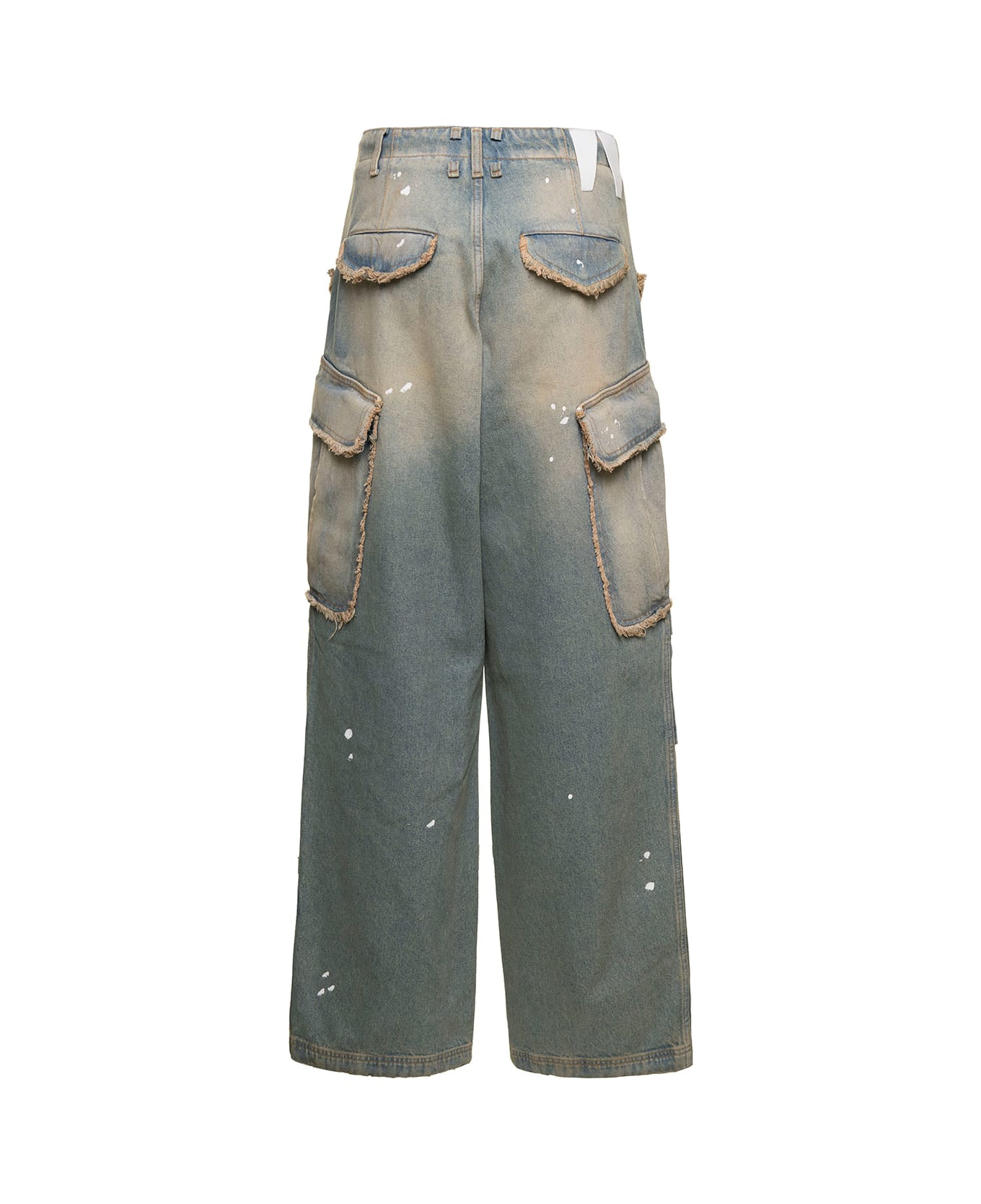 DARKPARK 'vivi' Light Blue Cargo Jeans With Bleached Effect And Paint Stains In Cotton Denim Woman - Light blue デニム