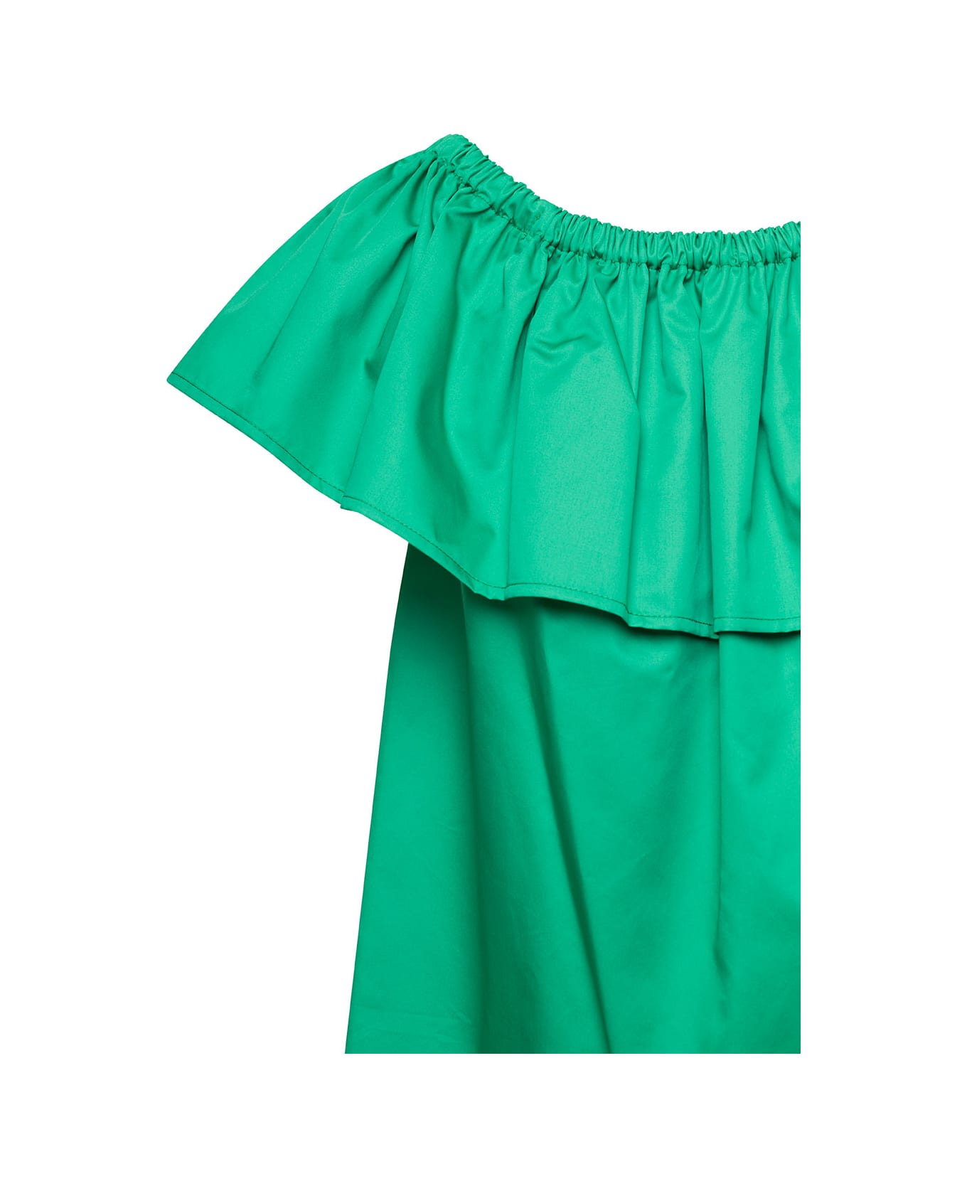 Douuod Emerald Green Ruffle Top With Boat Neckline In Cotton Woman - Green