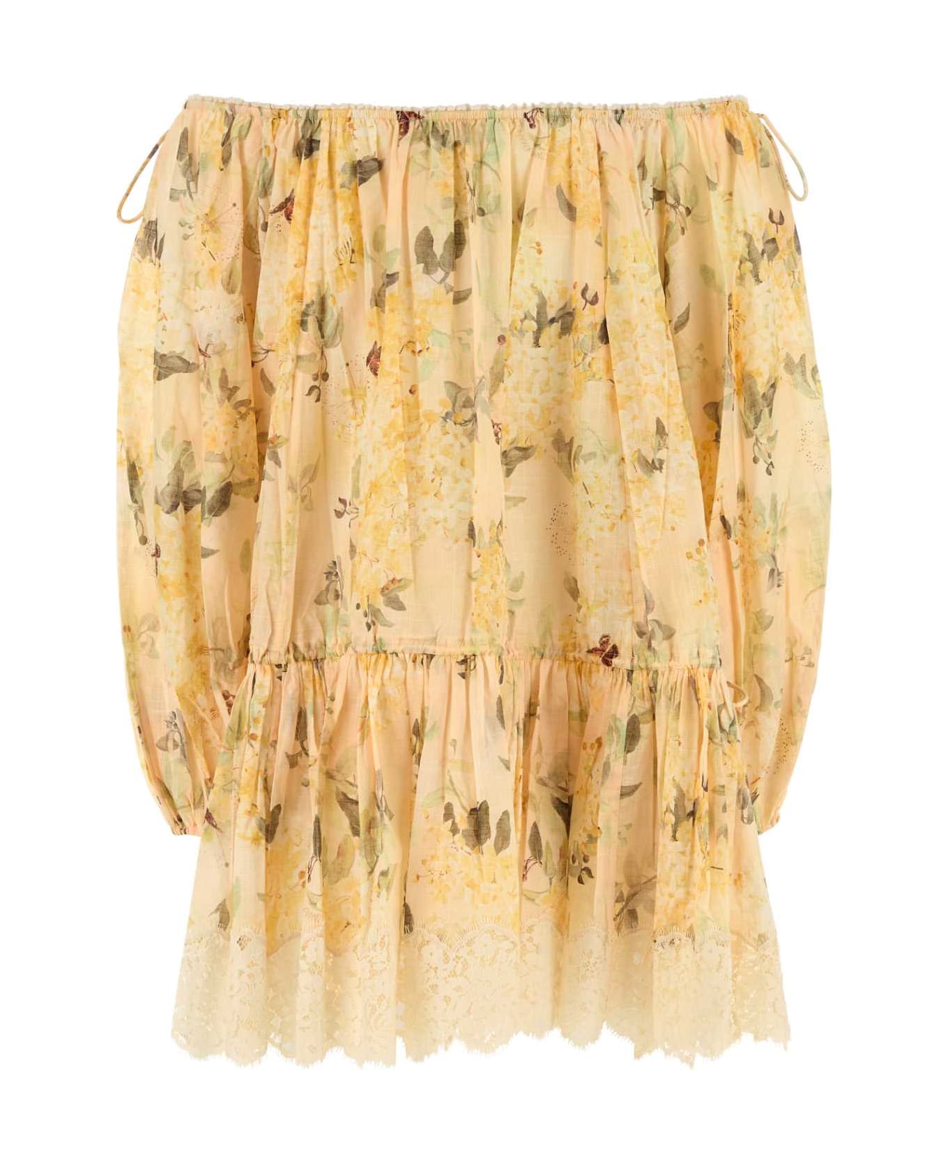 Zimmermann Printed Cotton Cascadian Off-the-shoulder Dress - YELLOWBOTANICALFLORAL