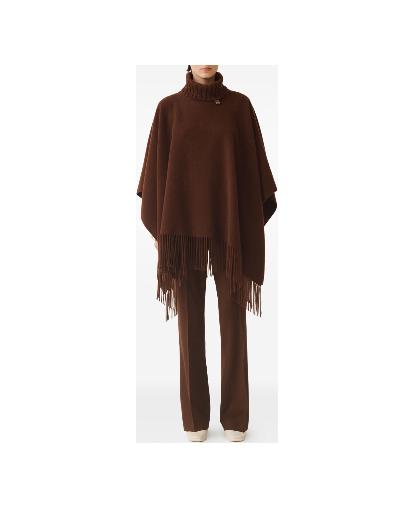 Fabiana Filippi Wool Poncho - Marrone scuro