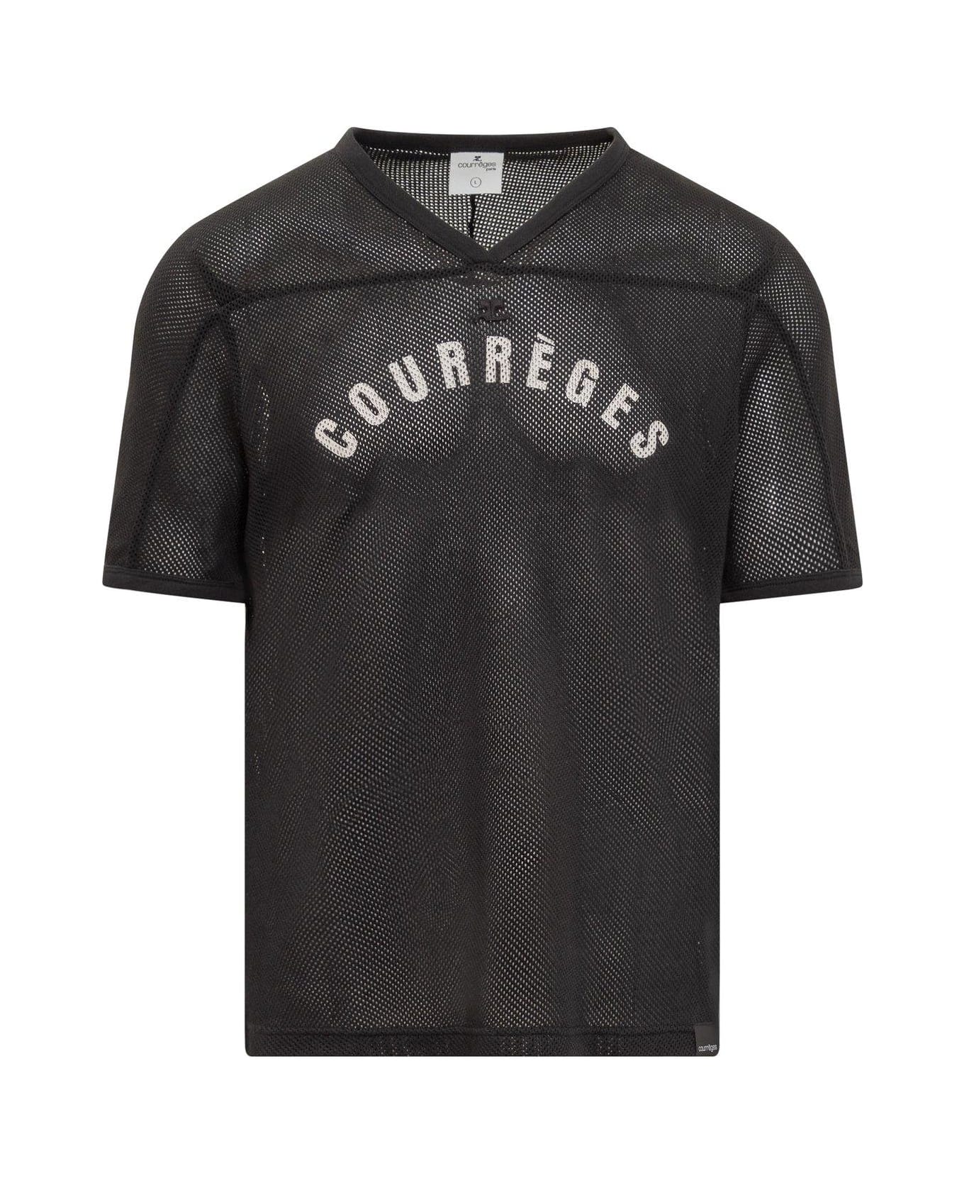 Courrèges Logo Printed Mesh T-shirt - BLACK