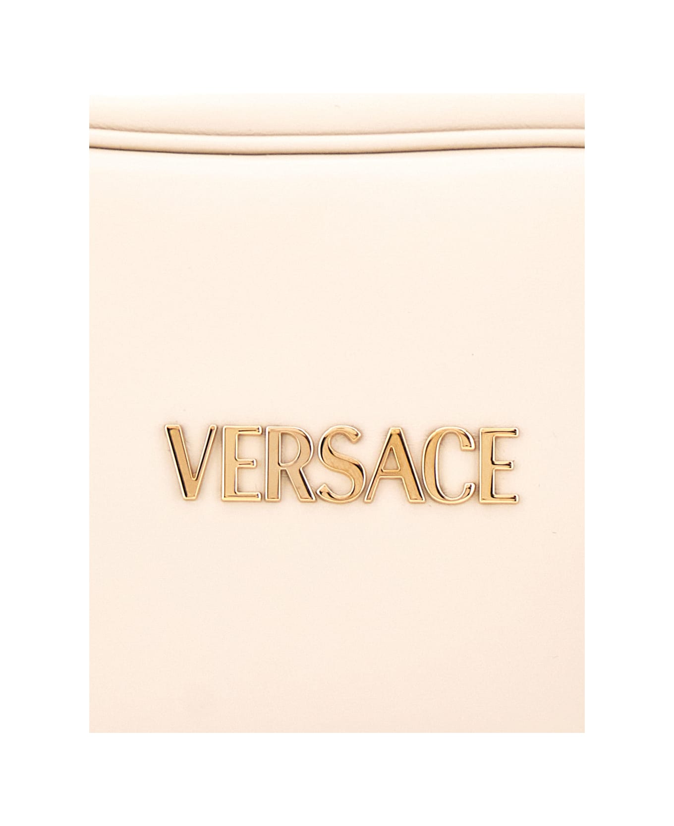 Versace 'tag Bowling' White Shoulder Bag With Metallic Logo Lettering And Medusa Head Pendant In Leather Woman - White