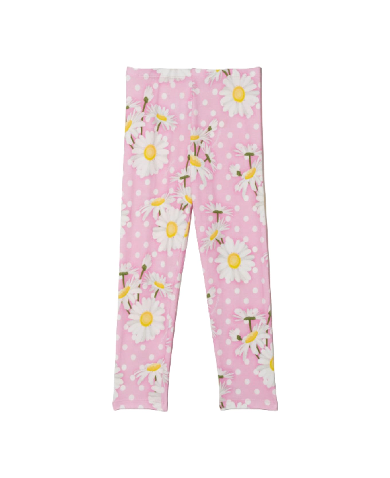 Monnalisa Daisy Cotton Leggings With Floral Print - Pink