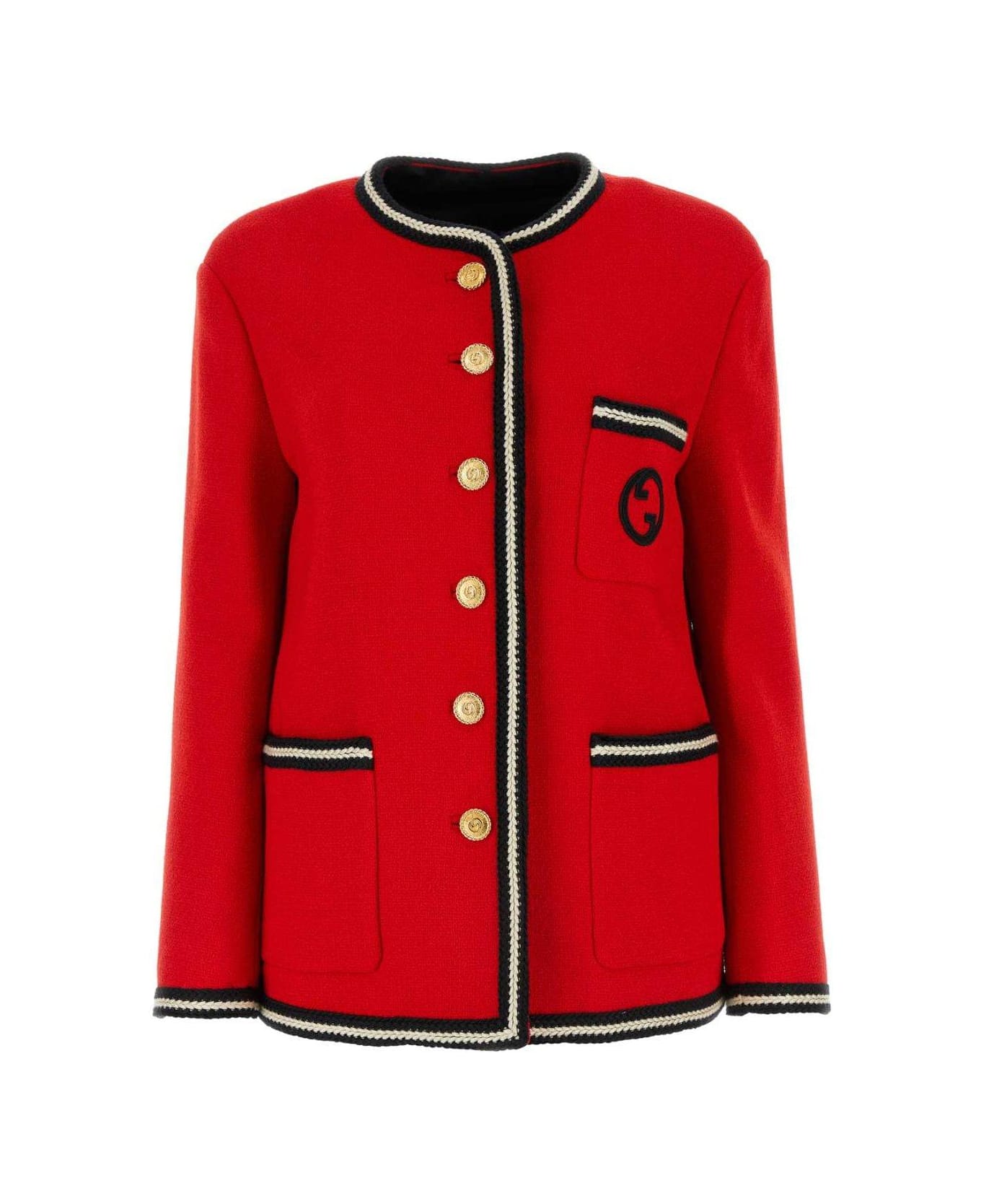 Gucci Logo Embroidered Tweed Button-up Jacket - Strawberry Candy