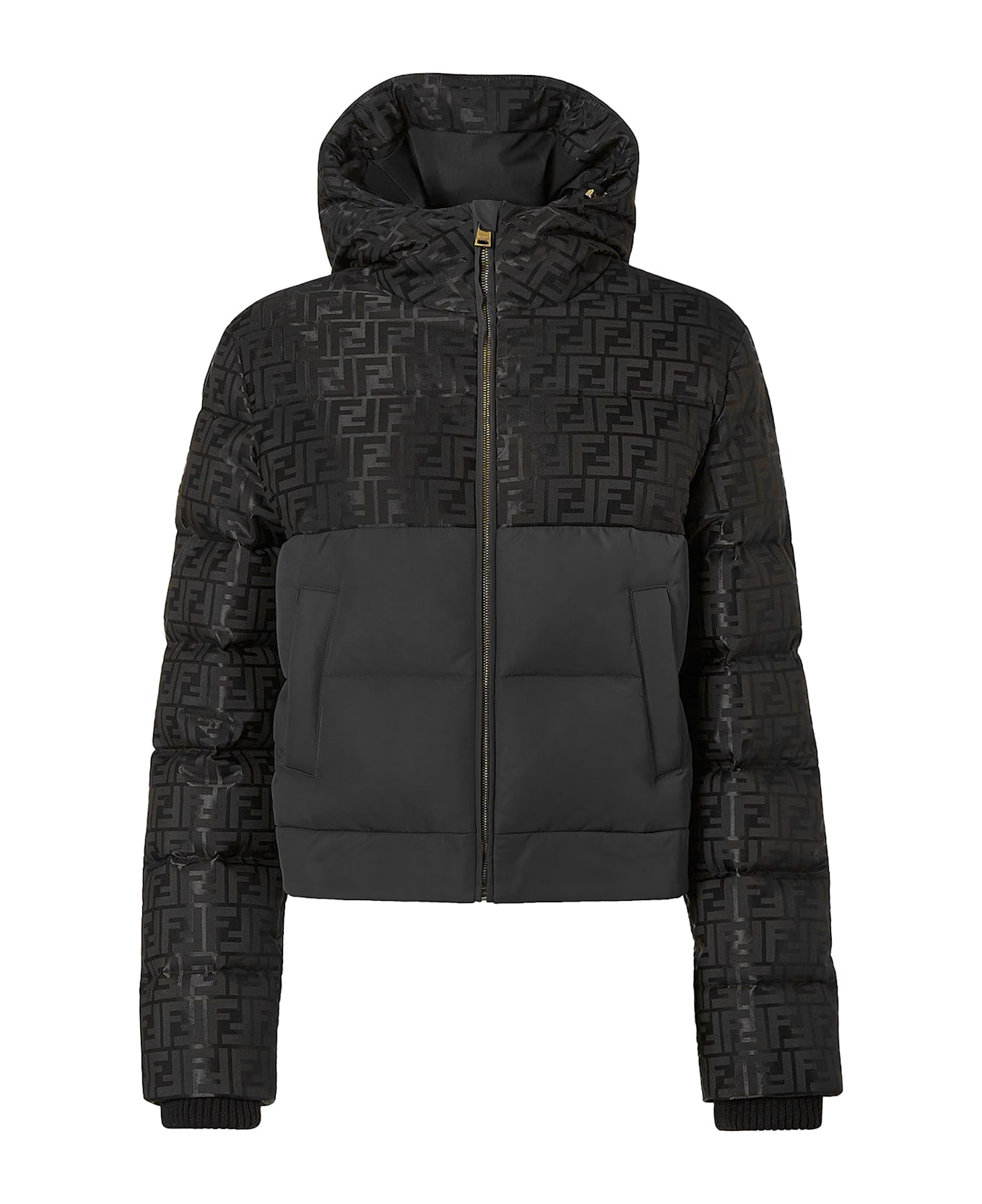 Fendi Down Jacket With Ff Jacquard Insert - Black
