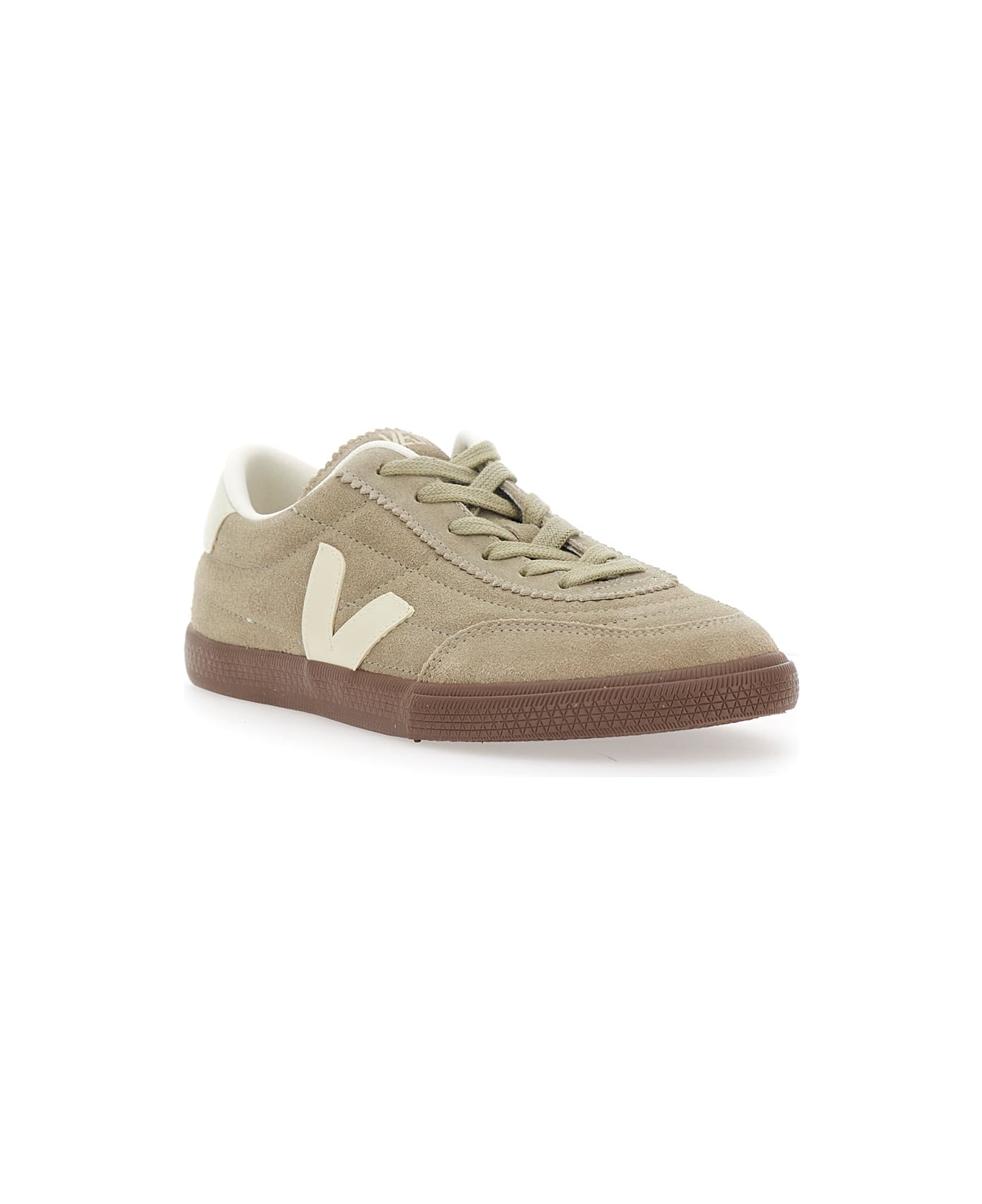 Veja 'panenka' Beige Low Top Sneakers With Logo Patch On The Side And Contrasting Heel With Logo Lettering In Leather Unisex - GREEN