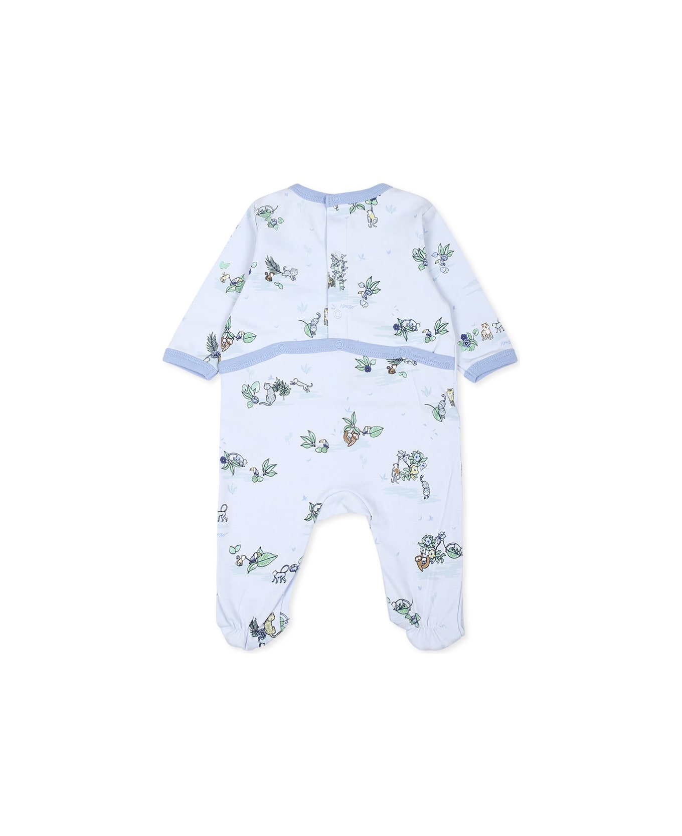 Kenzo Kids Light Blue Babygrow Set For Baby Boy With Tiger And Logo - Light Blue ボディスーツ＆セットアップ